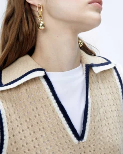 Discount FROM FUTURE Pull Sans Manche Tricot Ajoure Beige