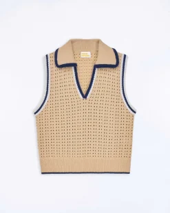 Discount FROM FUTURE Pull Sans Manche Tricot Ajoure Beige