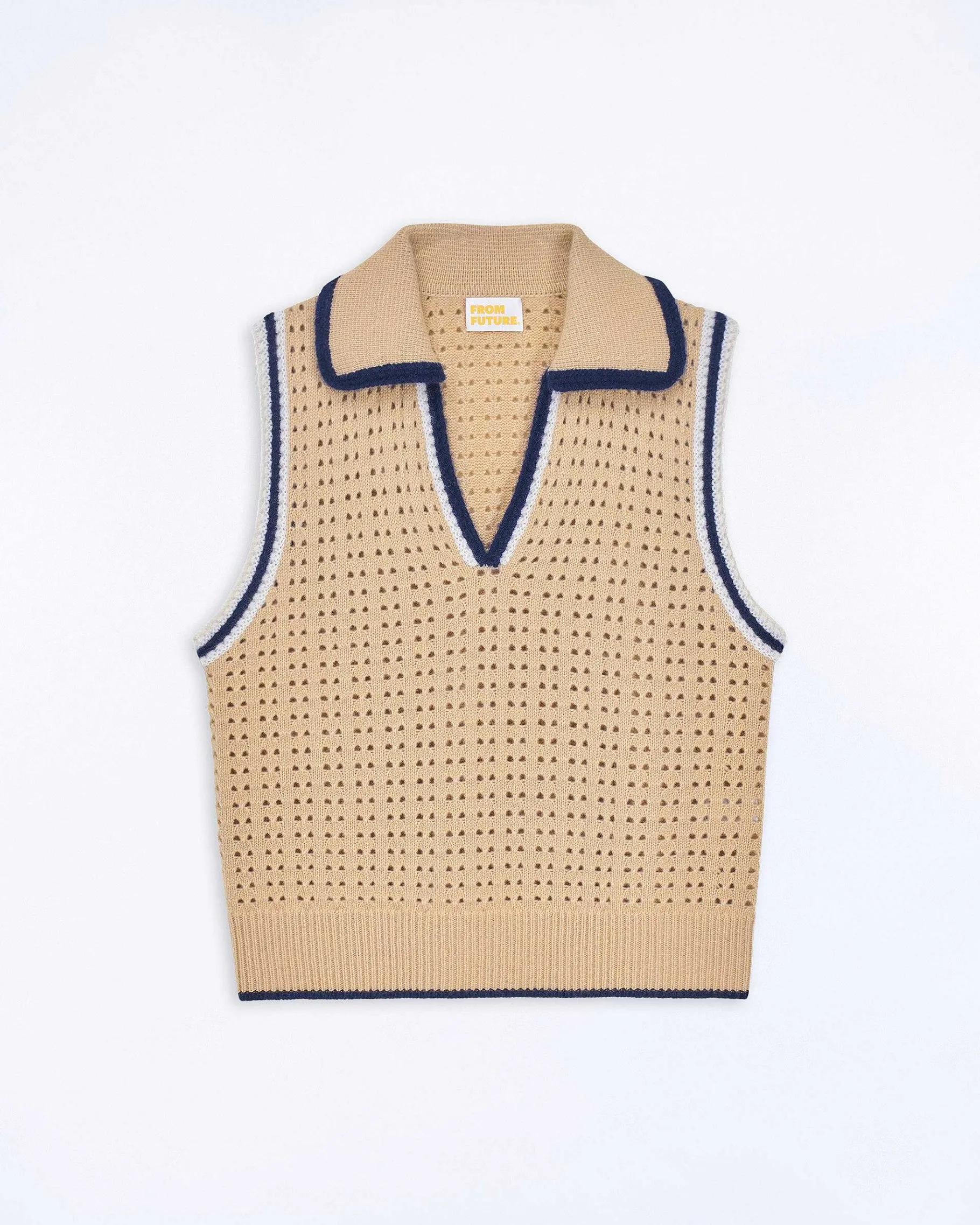 Discount FROM FUTURE Pull Sans Manche Tricot Ajoure Beige