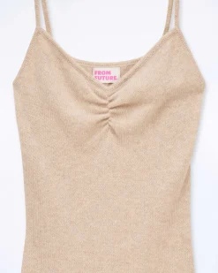 Online FROM FUTURE Robe Courte Bretelle Beige Chine