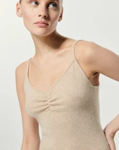 Online FROM FUTURE Robe Courte Bretelle Beige Chine
