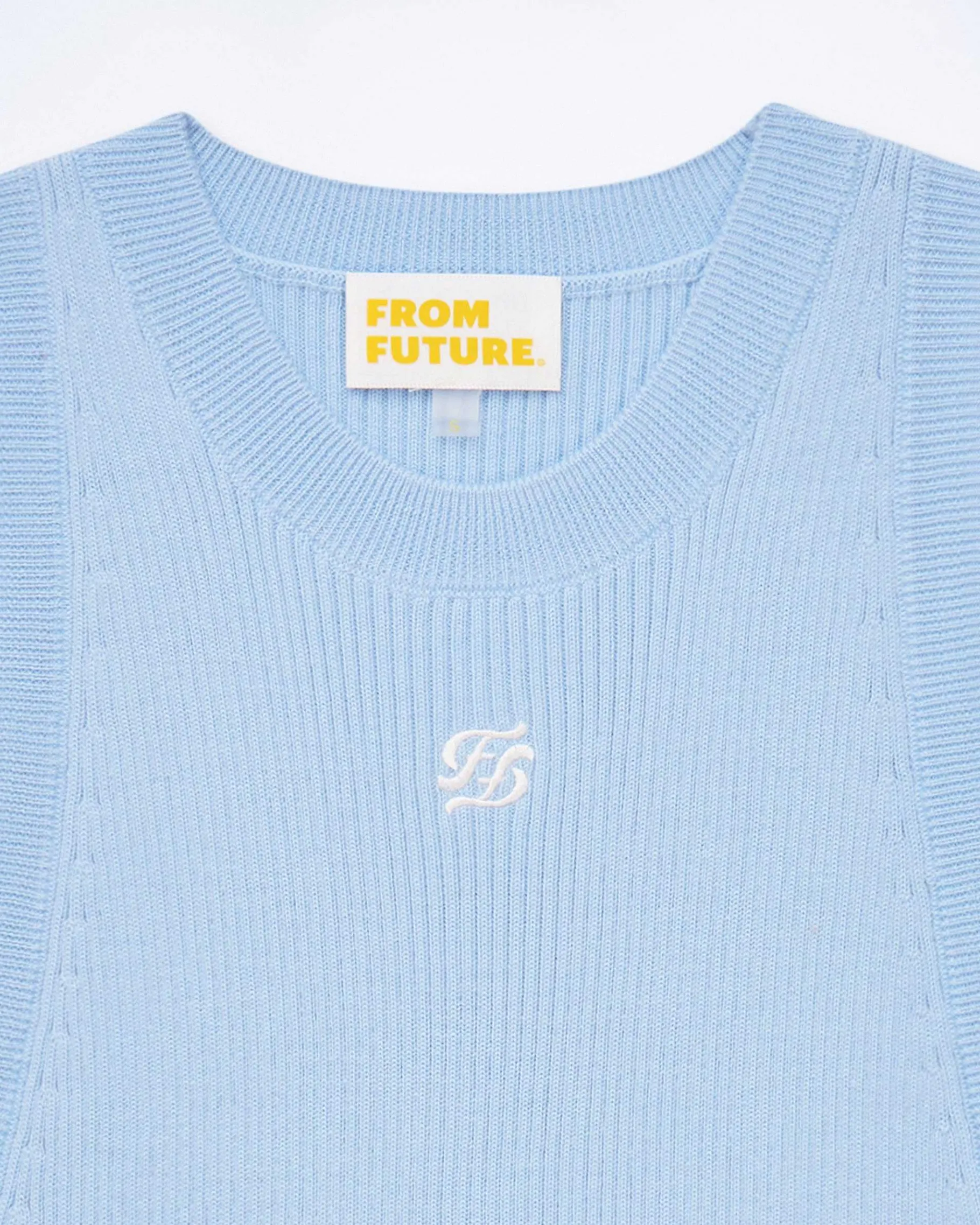 Sale FROM FUTURE Robe Courte Bretelle Broderie Ff Baby Blue