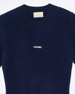 Best FROM FUTURE Robe Courte Manche Courte En Cachemire Brosse Navy