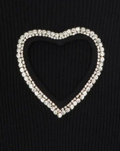 Hot FROM FUTURE Robe Courte Manche Longue Coeur Strass Noir