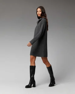 Hot FROM FUTURE Robe Courte Manche Longue Col Camionneur Anthracite