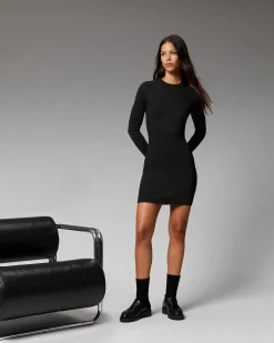 Sale FROM FUTURE Robe Courte Manche Longue Metallise Noir