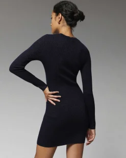 Discount FROM FUTURE Robe Courte Manche Longue Metallise Navy