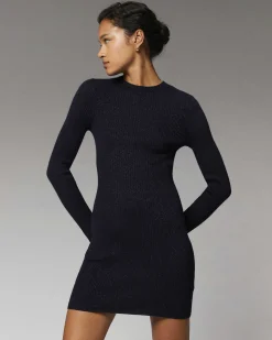 Discount FROM FUTURE Robe Courte Manche Longue Metallise Navy