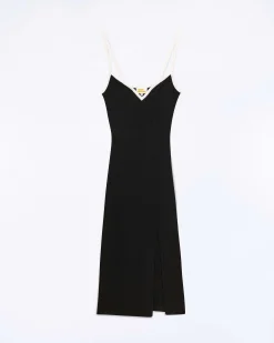 Clearance FROM FUTURE Robe Longue Bretelle Bicolore Noir