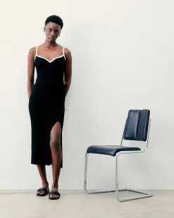 Clearance FROM FUTURE Robe Longue Bretelle Bicolore Noir