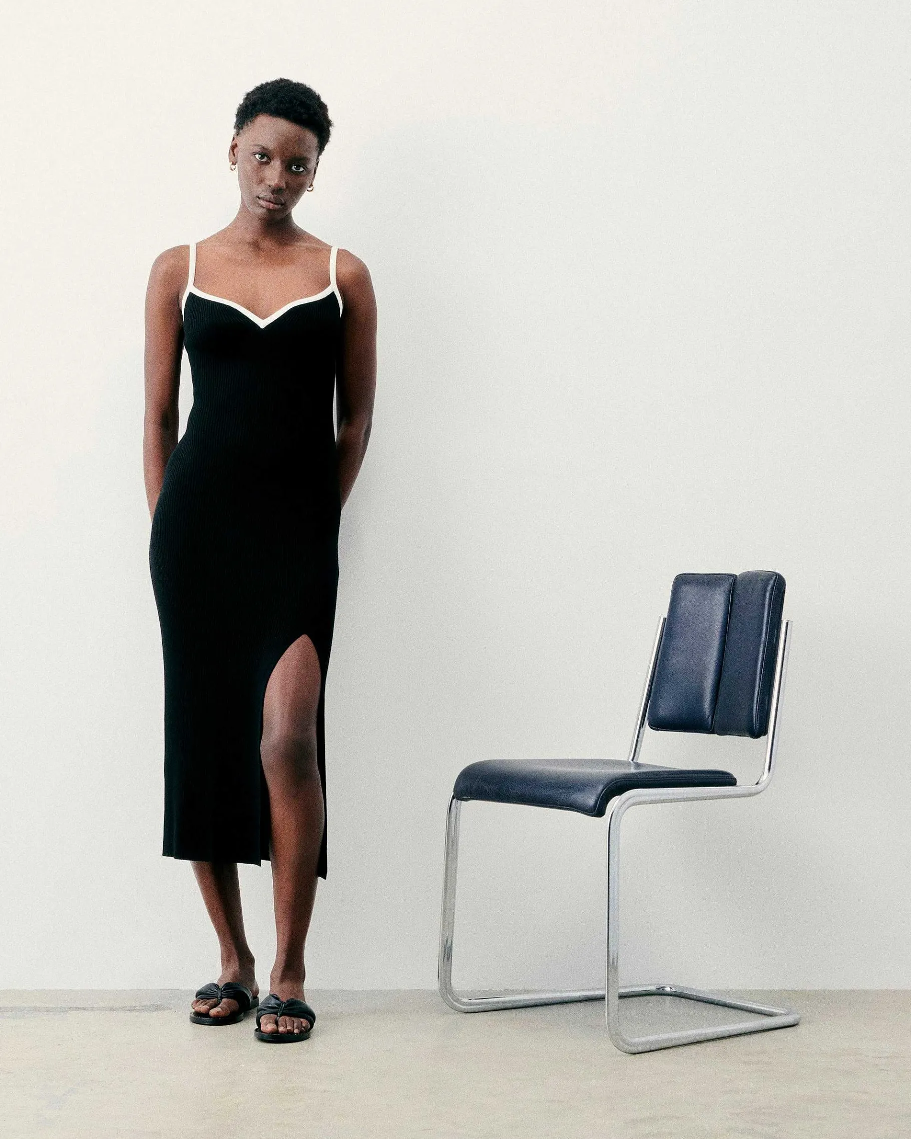Clearance FROM FUTURE Robe Longue Bretelle Bicolore Noir