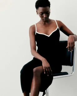 Clearance FROM FUTURE Robe Longue Bretelle Bicolore Noir