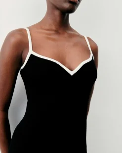 Clearance FROM FUTURE Robe Longue Bretelle Bicolore Noir
