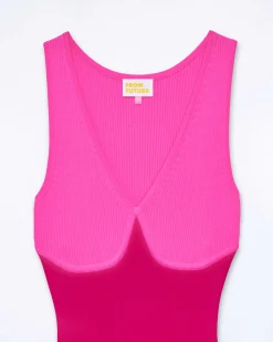 Hot FROM FUTURE Robe Longue Bretelle Bicolore Raspberry Pink