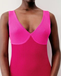 Hot FROM FUTURE Robe Longue Bretelle Bicolore Raspberry Pink