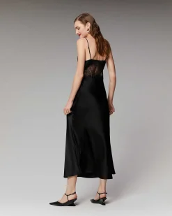 Hot FROM FUTURE Robe Longue Bretelle Decoupee Dentelle Noir