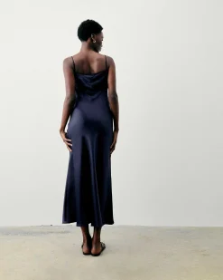 New FROM FUTURE Robe Longue Bretelle Giula Navy