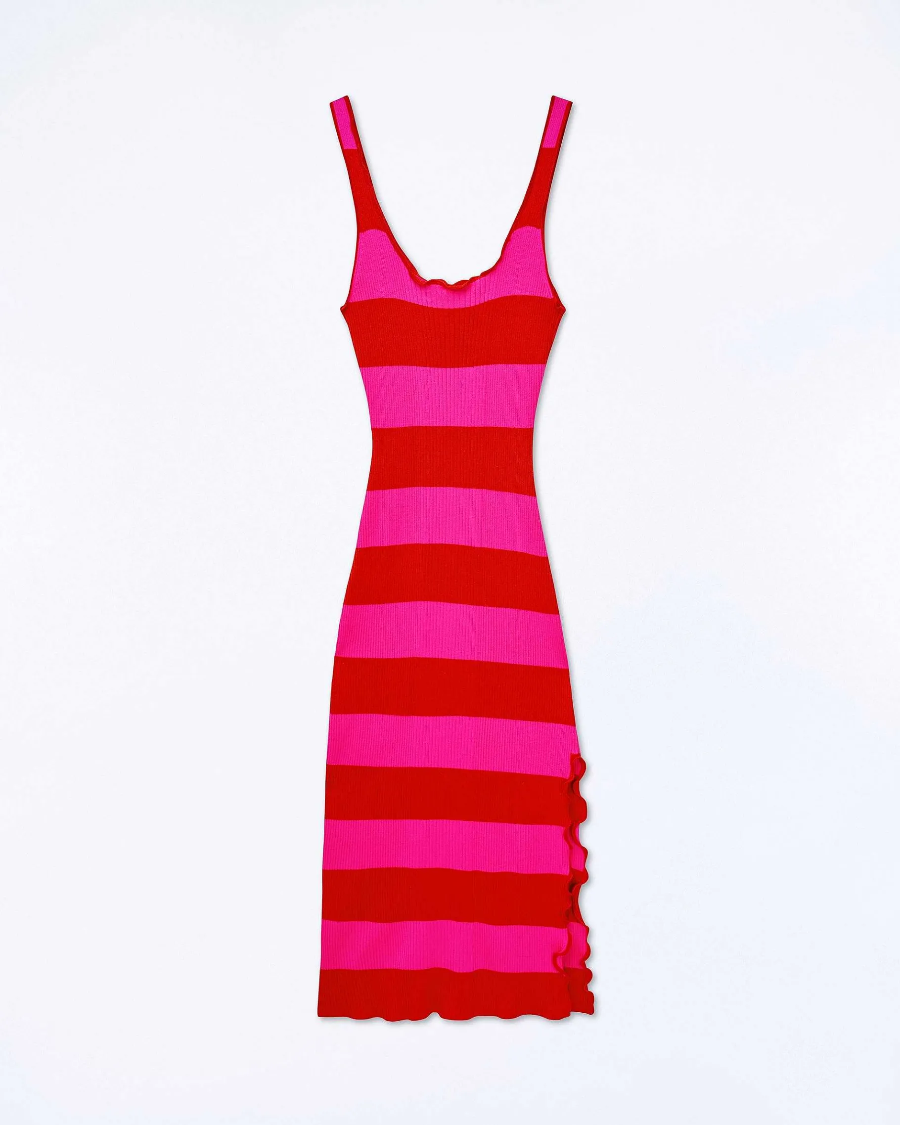 New FROM FUTURE Robe Longue Bretelle Rayures Rouge Vif