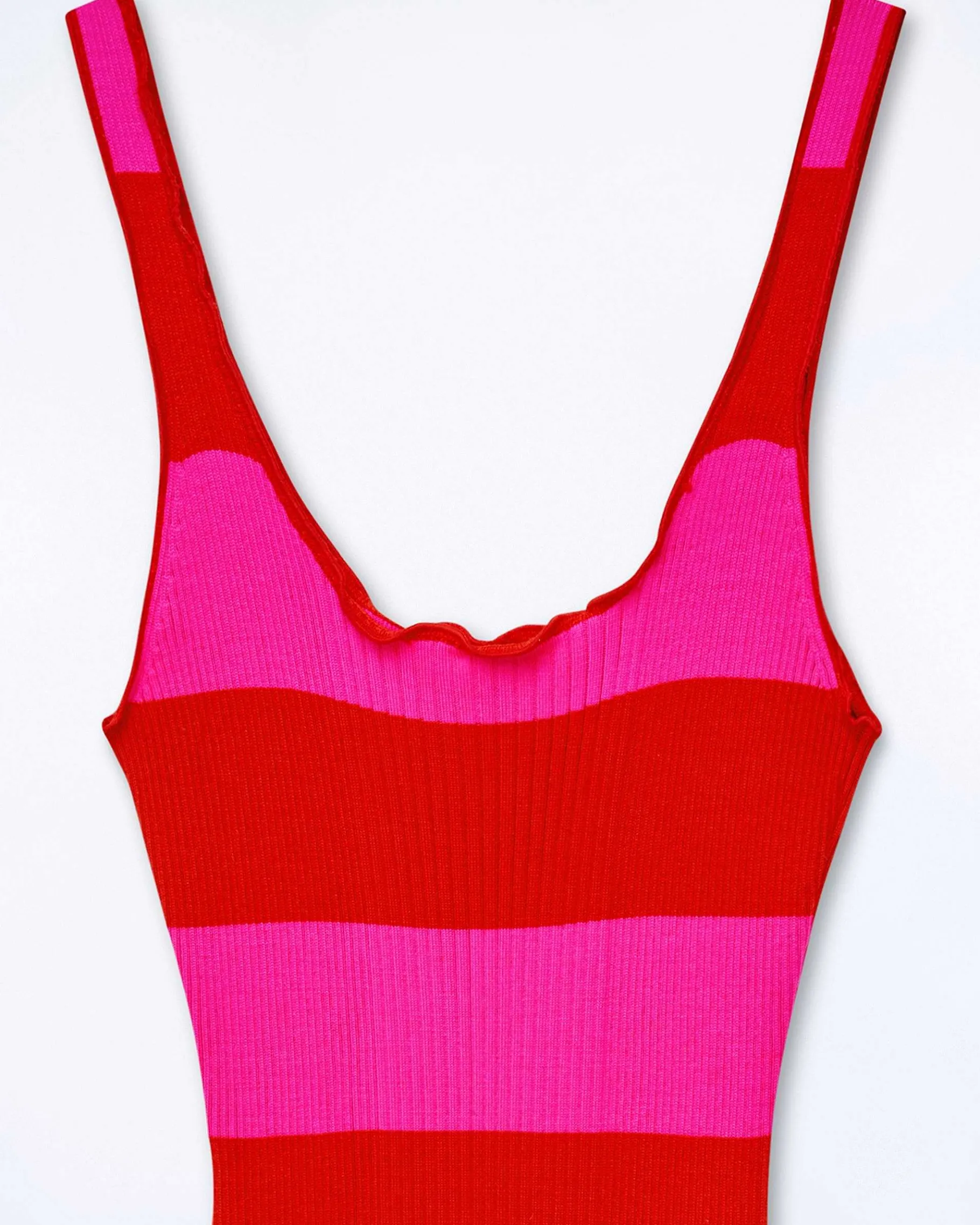 New FROM FUTURE Robe Longue Bretelle Rayures Rouge Vif