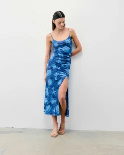 Online FROM FUTURE Robe Longue Bretelles Fines Mesh Romantic Roses