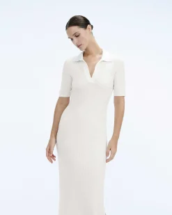 New FROM FUTURE Robe Longue Manche Courte Ecru