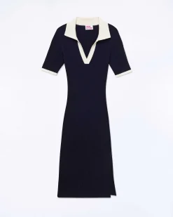Sale FROM FUTURE Robe Longue Manche Courte Navy