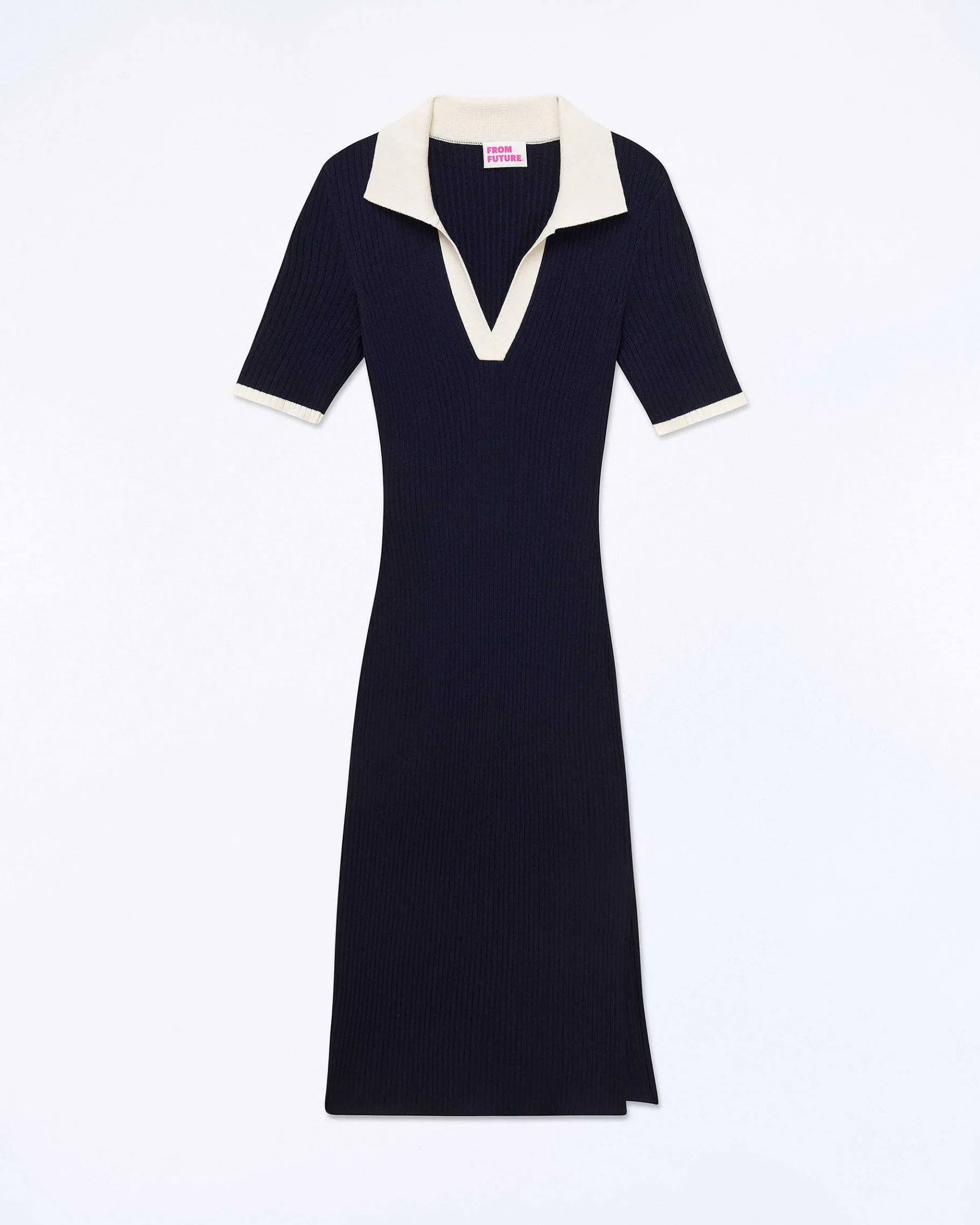 Sale FROM FUTURE Robe Longue Manche Courte Navy