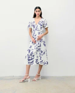 New FROM FUTURE Robe Longue Manche Courte Evie Toile De Jouy