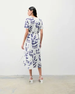 New FROM FUTURE Robe Longue Manche Courte Evie Toile De Jouy