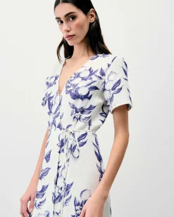 New FROM FUTURE Robe Longue Manche Courte Evie Toile De Jouy