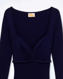 Discount FROM FUTURE Robe Longue Manche Longue Navy
