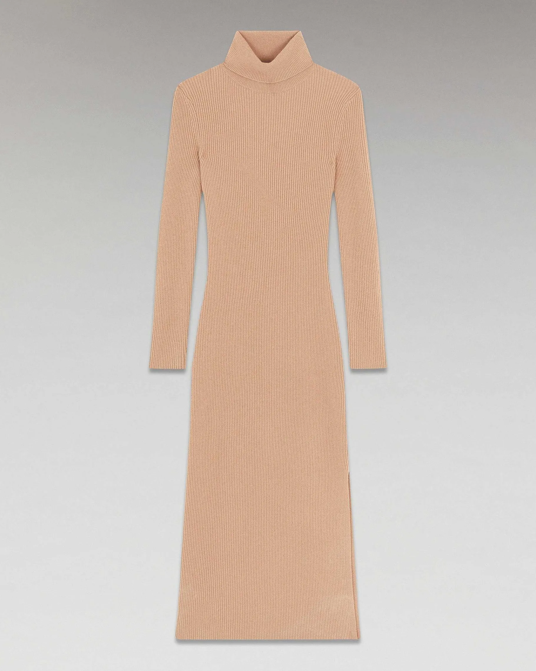 Outlet FROM FUTURE Robe Longue Manche Longue Col Roule A Cotes Camel