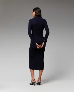 New FROM FUTURE Robe Longue Manche Longue Col Polo Navy