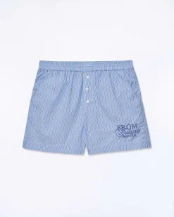 New FROM FUTURE Short Court Popeline Bleu Ciel Raye