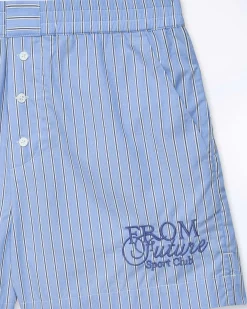 New FROM FUTURE Short Court Popeline Bleu Ciel Raye