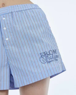 New FROM FUTURE Short Court Popeline Bleu Ciel Raye