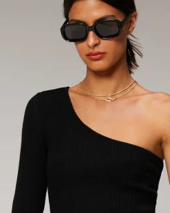 Discount FROM FUTURE Top Asymetrique A Cotes Noir