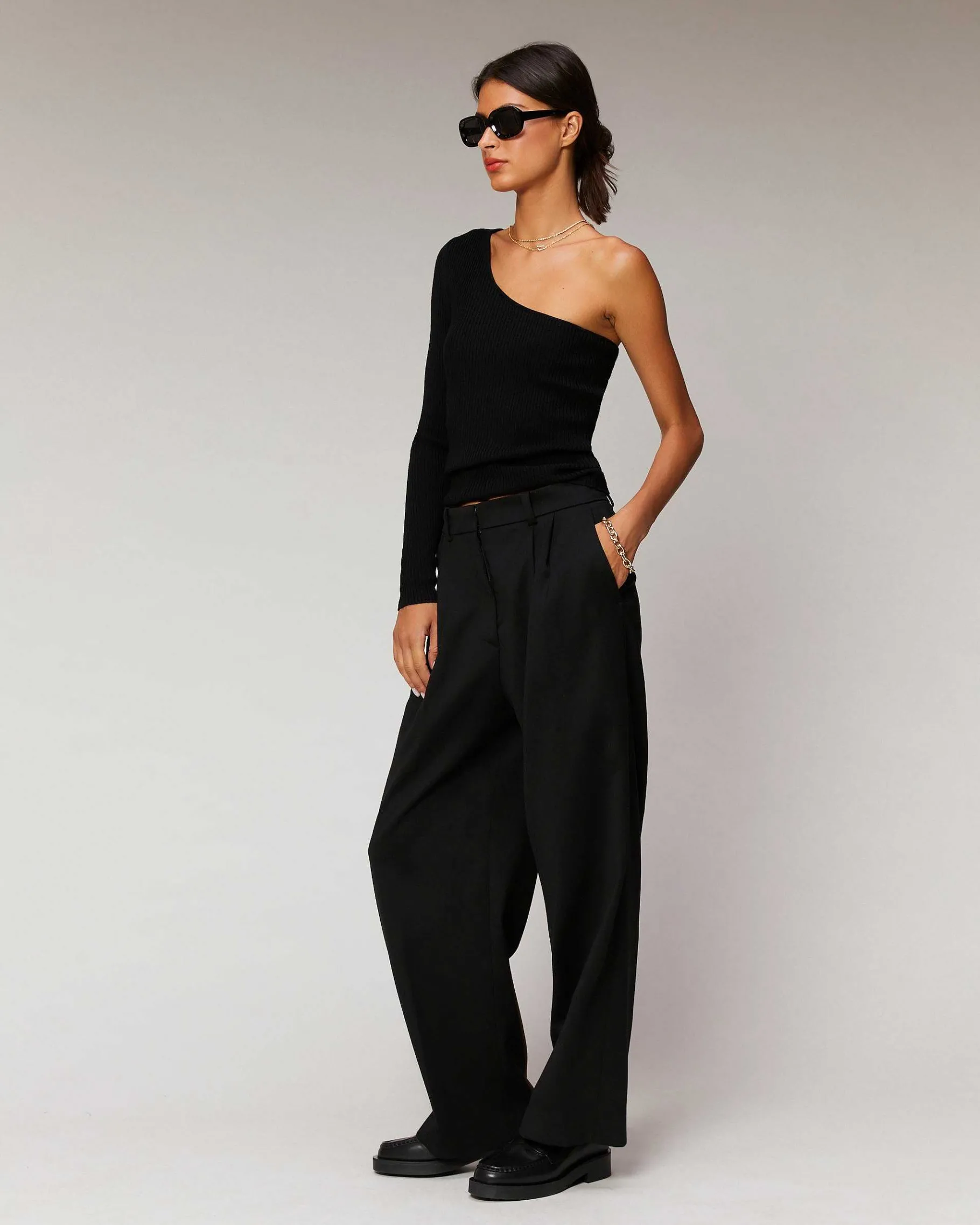 Discount FROM FUTURE Top Asymetrique A Cotes Noir