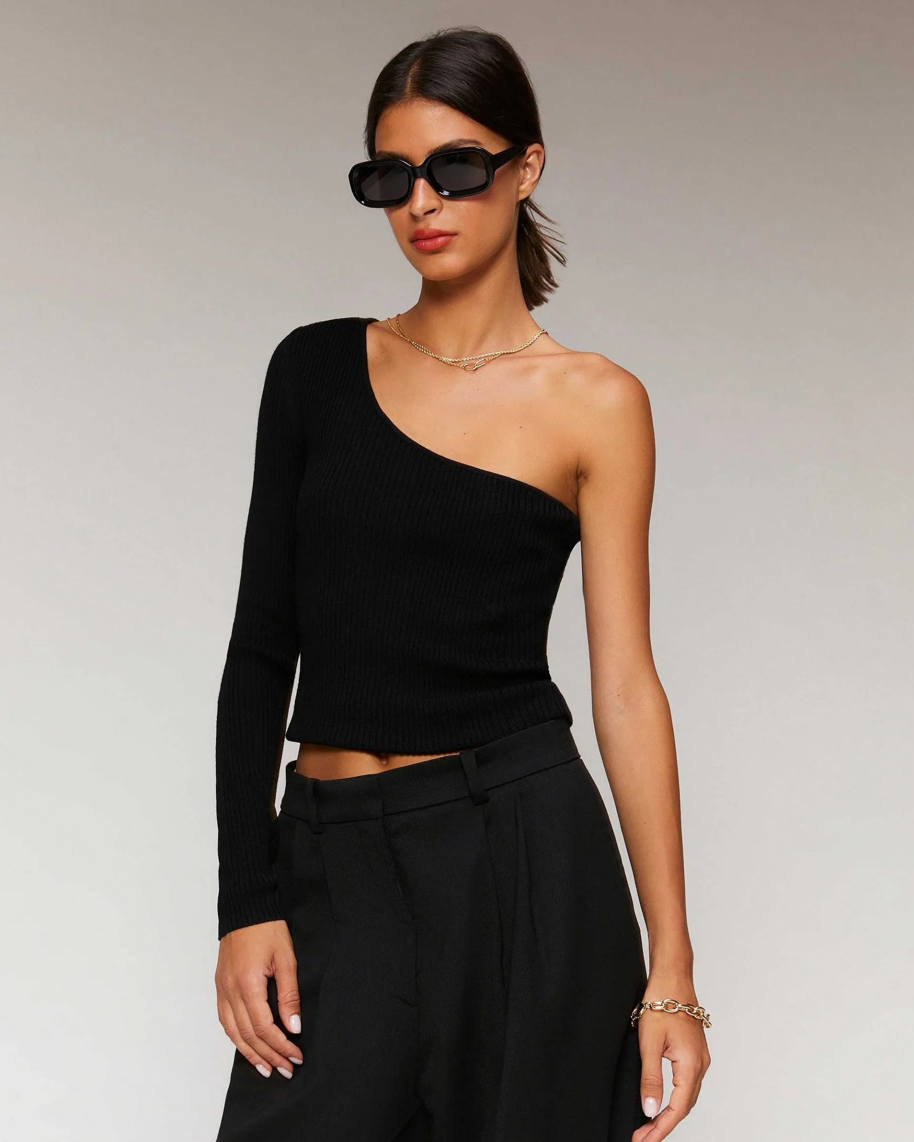 Discount FROM FUTURE Top Asymetrique A Cotes Noir