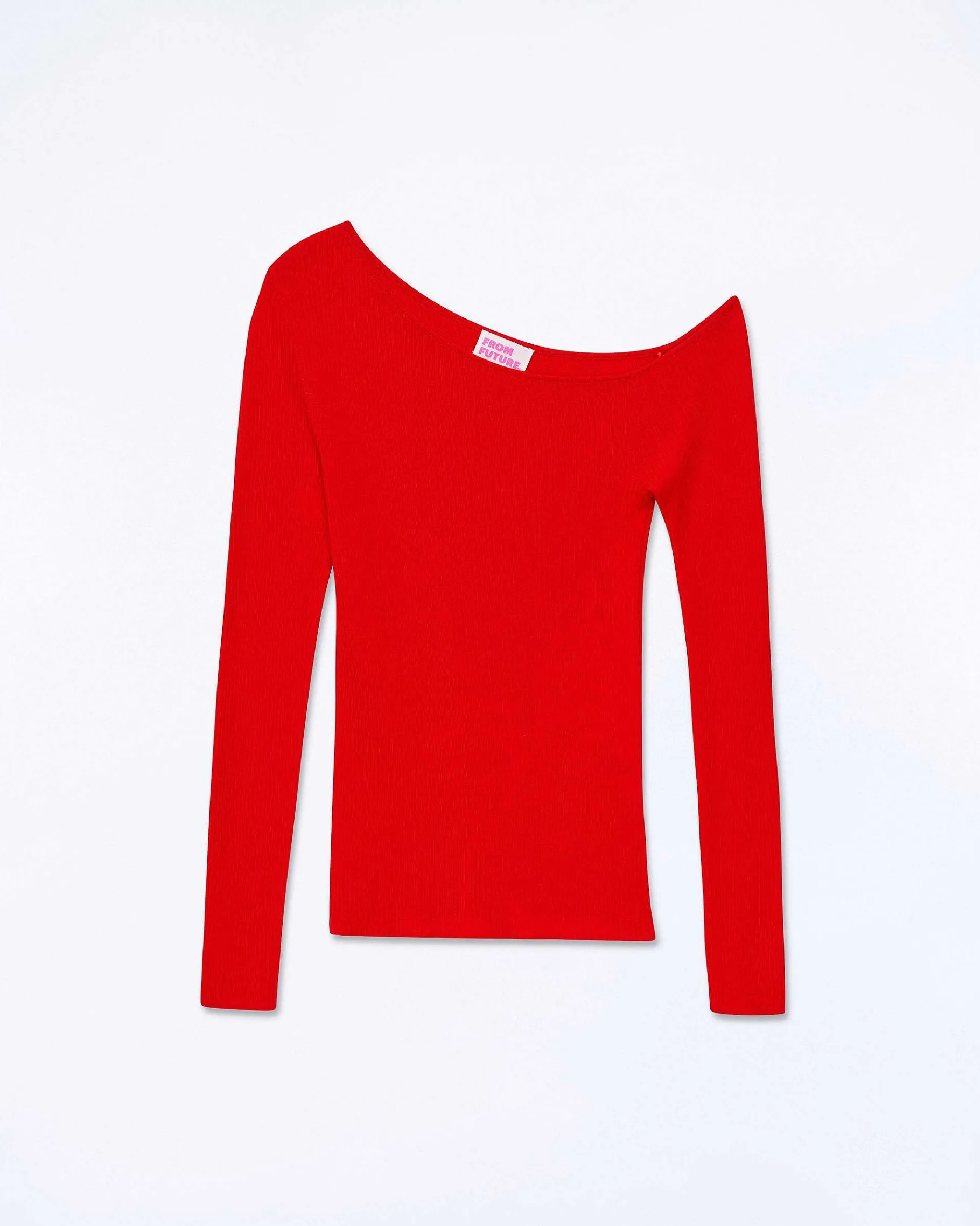 Outlet FROM FUTURE Top Asymetrique Epaule Denudee Rouge Vif