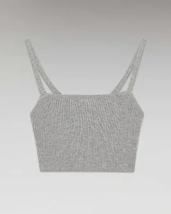 New FROM FUTURE Top Bretelle A Cotes Decollete Coeur Gris Chine Fonce