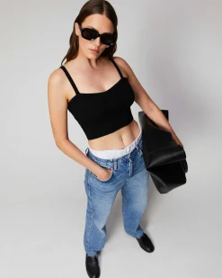 Best FROM FUTURE Top Bretelle A Cotes Decollete Coeur Noir