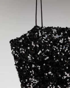 Online FROM FUTURE Top Bretelle A Sequins Noir