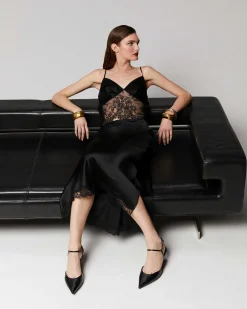 New FROM FUTURE Top Bretelle Decoupe Dentelle Noir