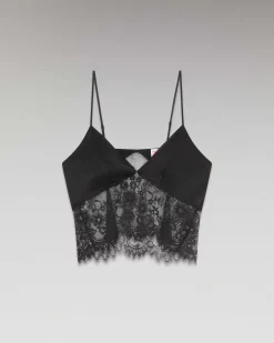 New FROM FUTURE Top Bretelle Decoupe Dentelle Noir