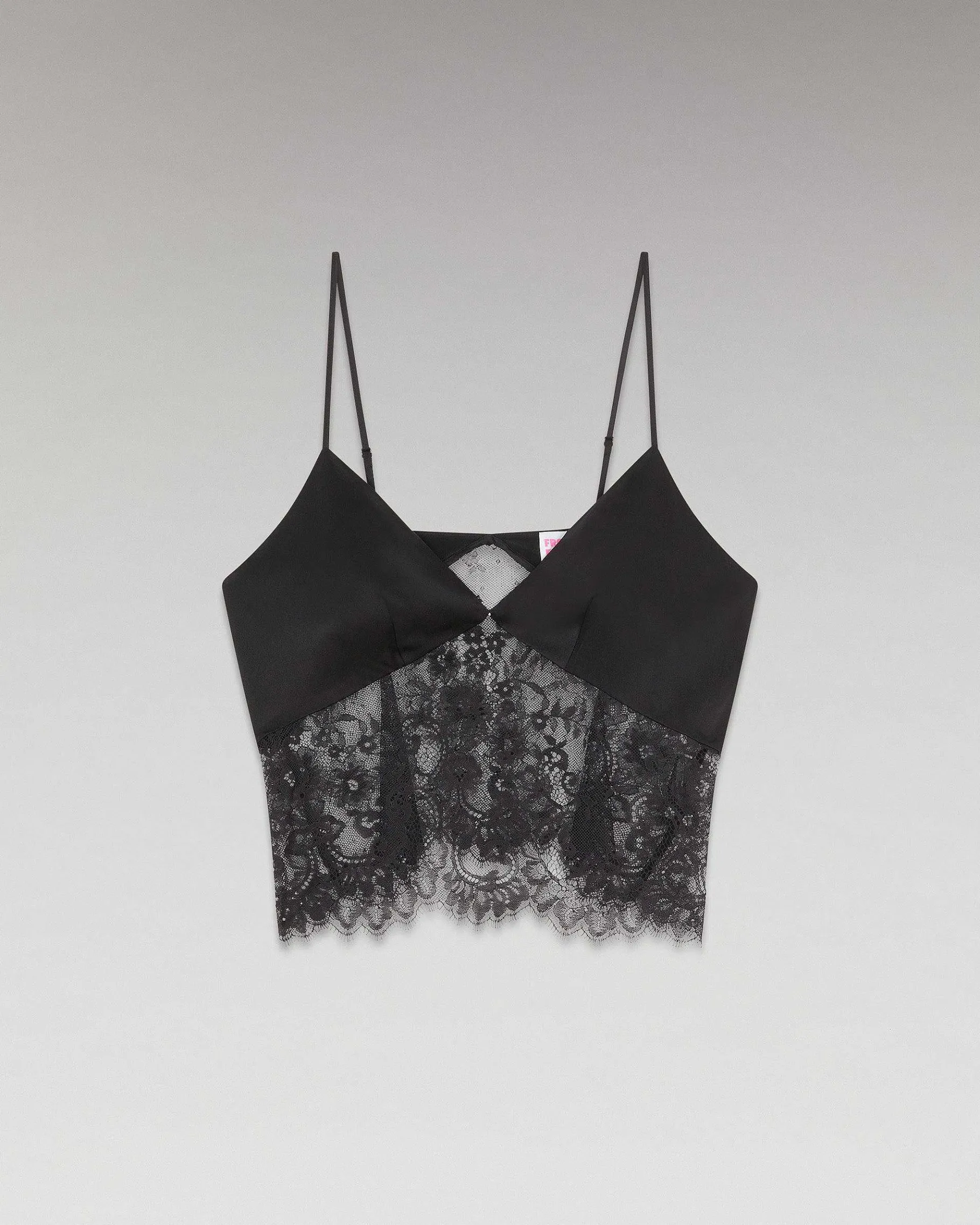 New FROM FUTURE Top Bretelle Decoupe Dentelle Noir