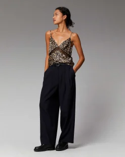 Outlet FROM FUTURE Top Bretelle Dentelle Winter Leopard