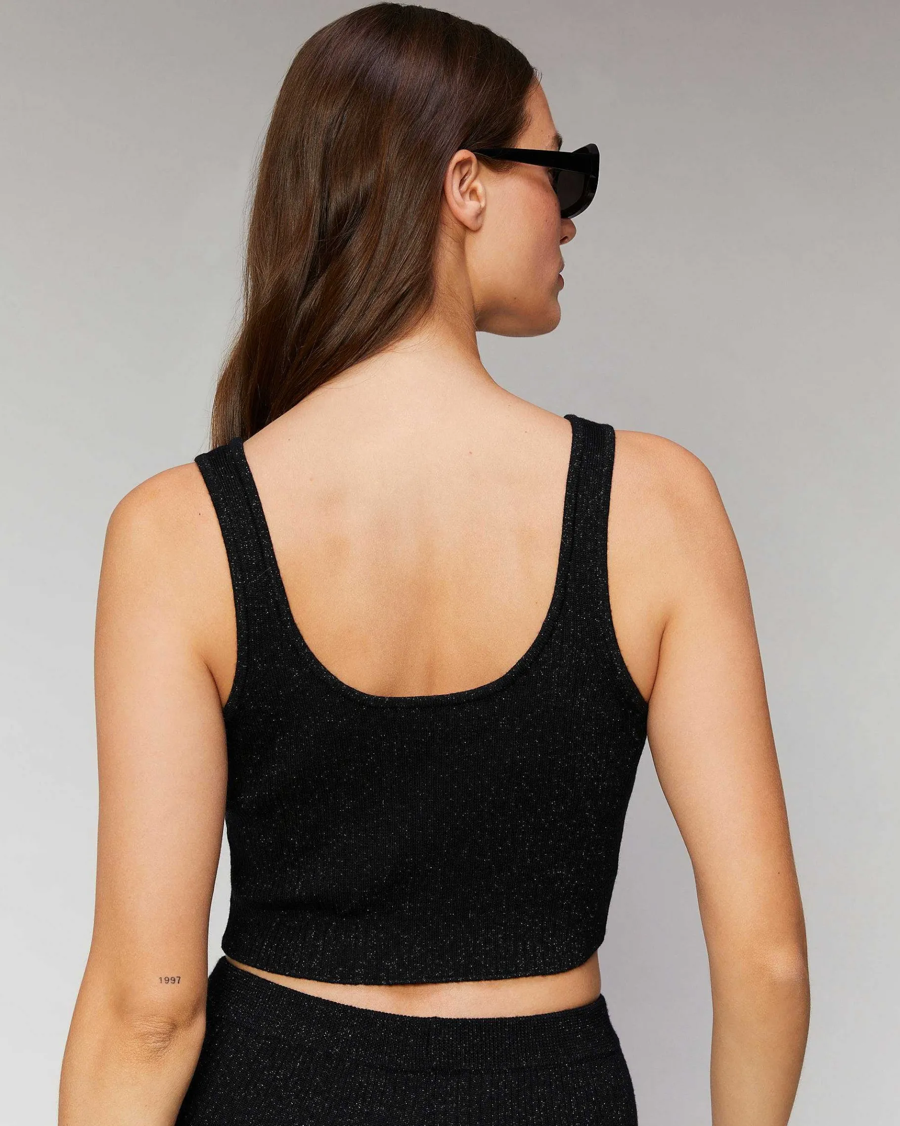 Hot FROM FUTURE Top Bretelle Metallise Boutons Bijoux Noir