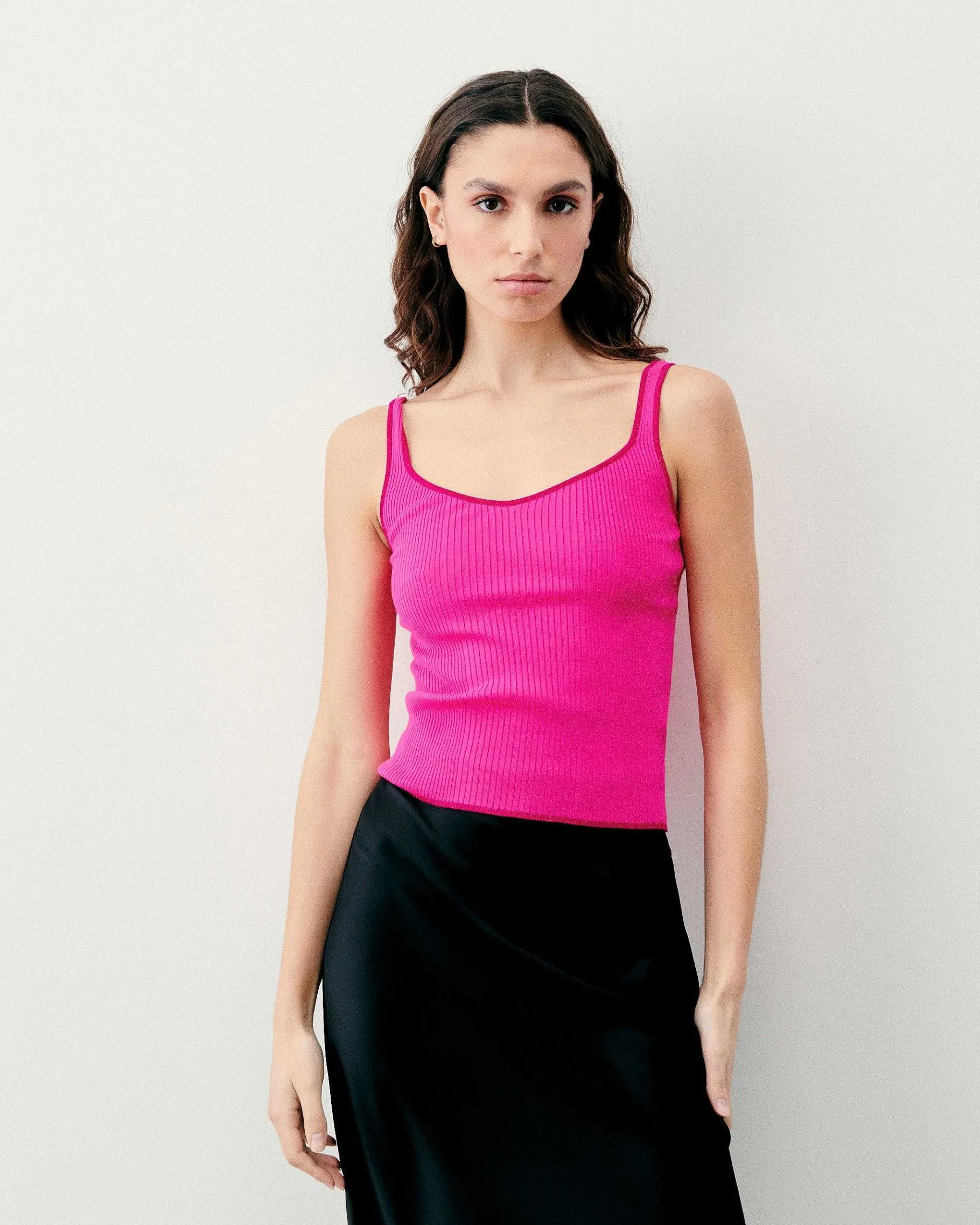 Outlet FROM FUTURE Top Debardeur A Cotes Liseres Contrastes Flash Pink