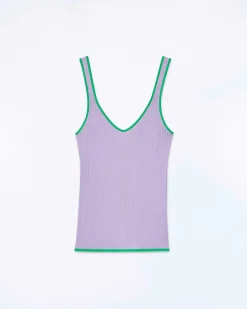 New FROM FUTURE Top Debardeur A Cotes Liseres Contrastes Magic Lilac